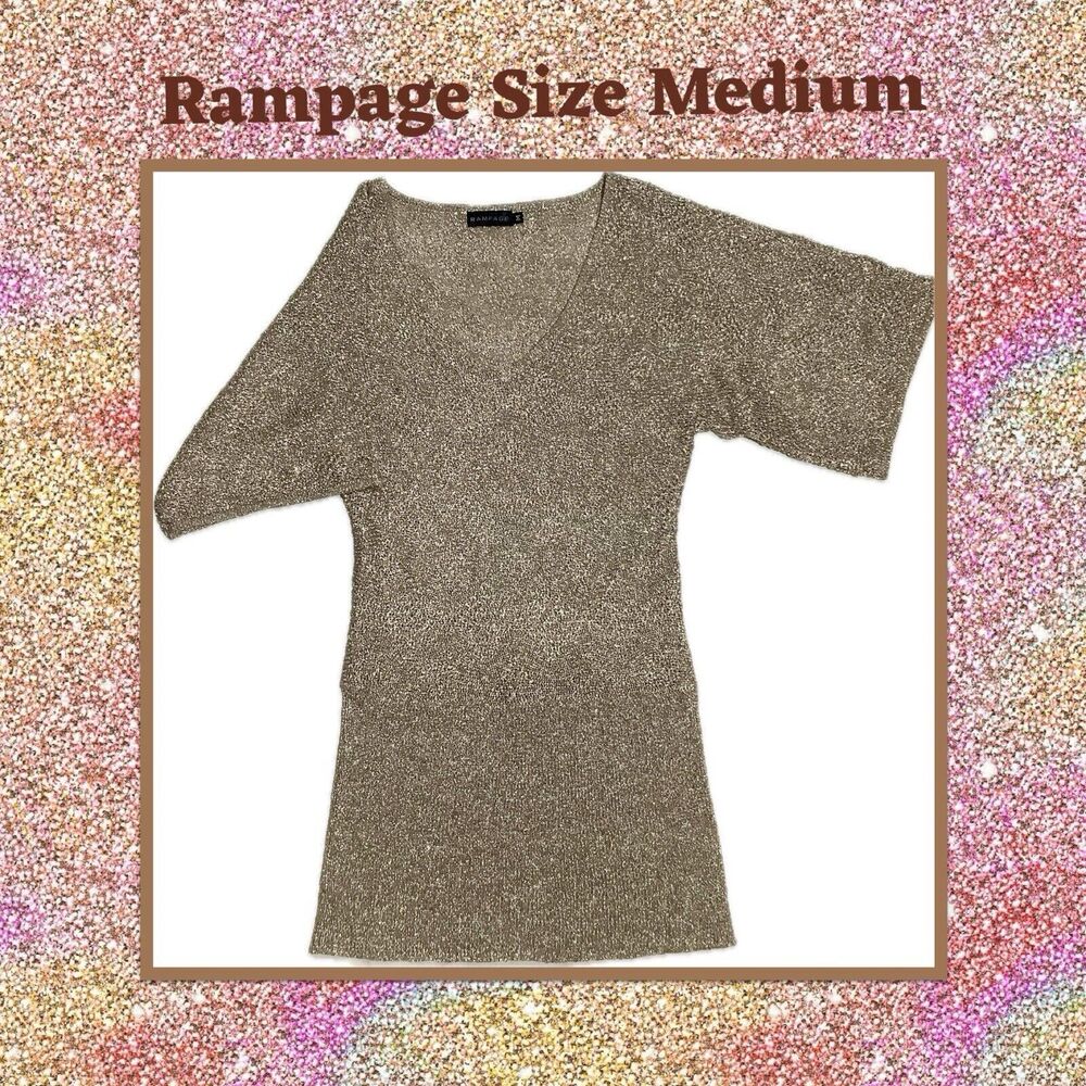 Rampage Champagne Gold Sparkle Mesh Womens Medium Holiday Party Christmas‎